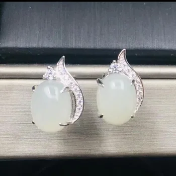 

Real Certified Natural Hetian White Jade 925 Sterling Silver Fine Jewelry Amulet Jade Earrings High Quality Best For Women Gift