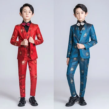 

YuanLu 5PCS Kids Suit For Boy Blazer Coat Formal Suit For Wedding Party Costume Chinese Element Pattern Holiday