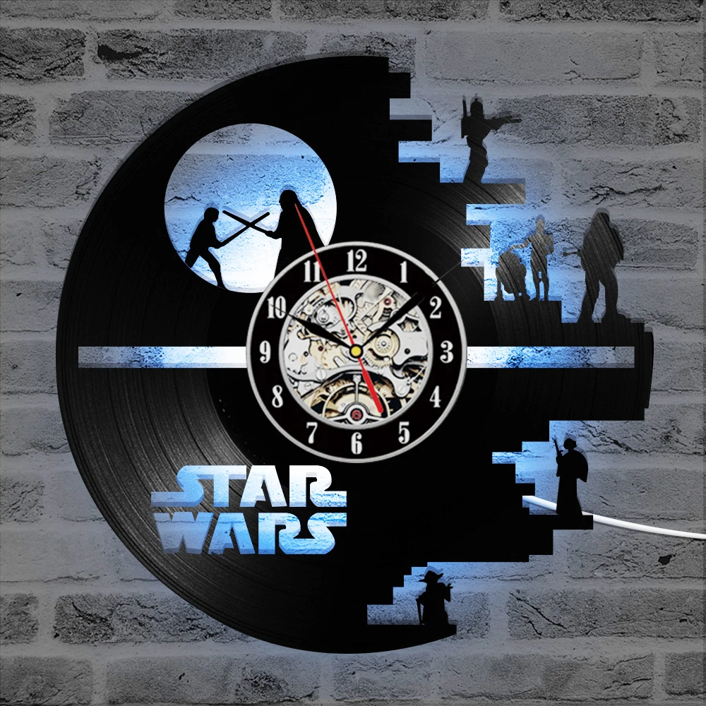 3D Виниловые настенные часы Star Wars Record LP полые часы в виде компакт-диска Декор для дома подвесные настенные часы Креативный и античный стиль светодиодный часы