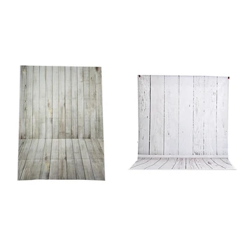 

2 Pcs Photography Backdrop Photo Studio Grey Background Wood Wall Vinyl 5X7 FT, Wood Color & Light Gray