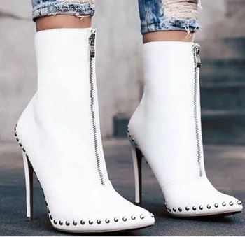 

Punk Wind Will Code Woman Boots Sharp Rivet Black And White Woman Boots Knight Boots In Boots Fd335 -5