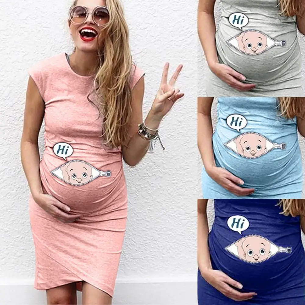 

Cartoon Maternity Sleeveless Dress Clothes for Casual Pregnant Women Dress Vestidos Outfits Creative Pregnancy Dress Plus Size
