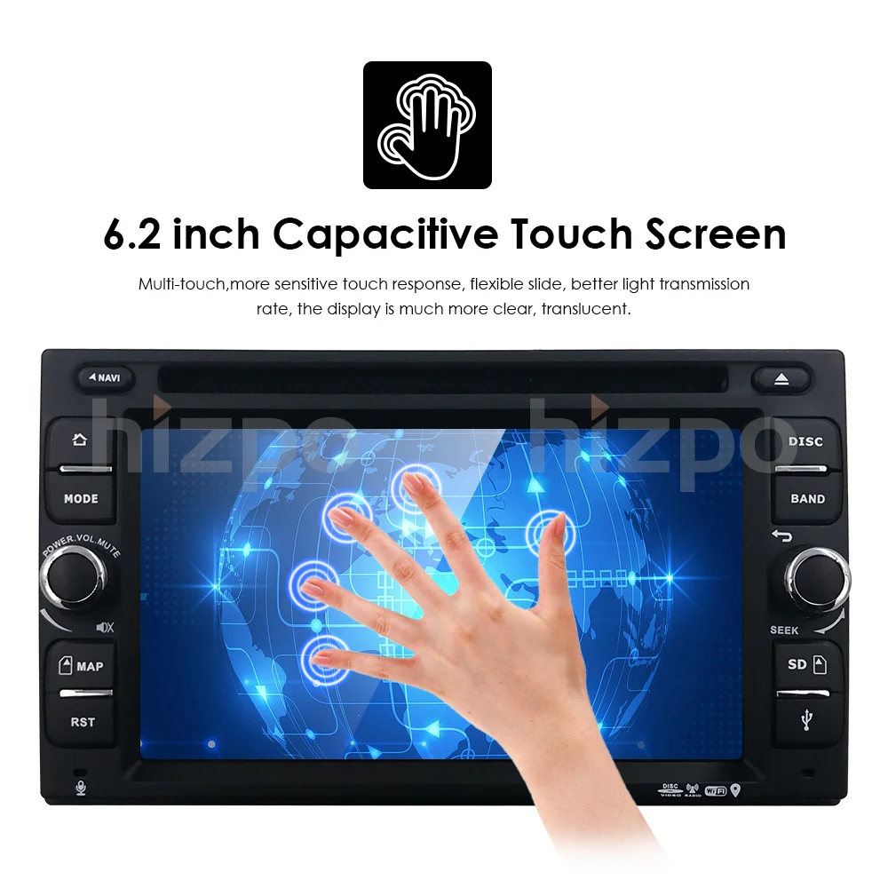 Perfect Hizpo 6.2 inch QUAD CORE 2DIN Car Navgation Radio For Universal Radio Nissan Mirror Link Steering Wheel Control GPS 1080P RDS EQ 11
