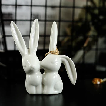 

INS Ceramic Rabbit Mini Figures Ring Jewelry Storage Rack Ornaments Decoration Ceramic Cute Birthday Japanese Animal Small Fresh