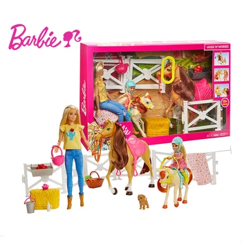 

Mattel Barbie Doll Hugs N Horses Playset Blond fashion doll children model toys