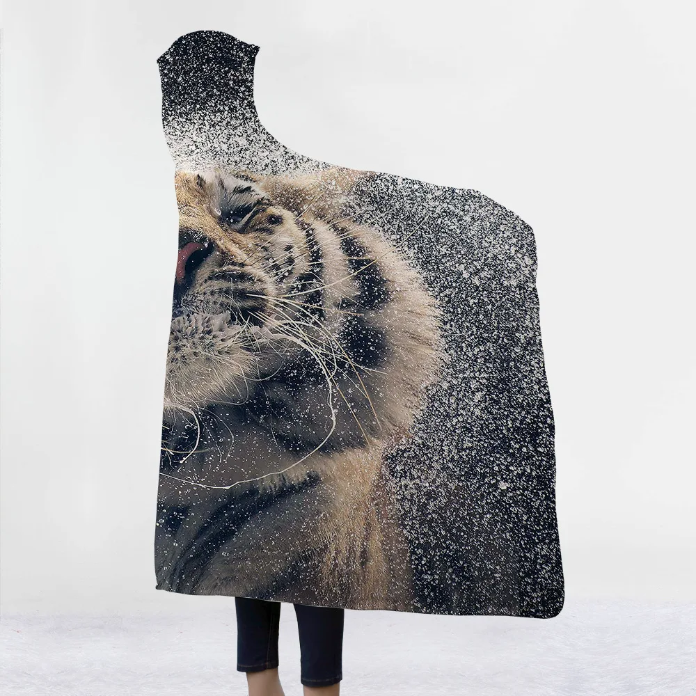 Раптор, Лев, тигр, волк, одеяло с капюшоном, уплотненное, 3d Рисунок, пледы, одеяло, семейный плед для детей, Прямая поставка