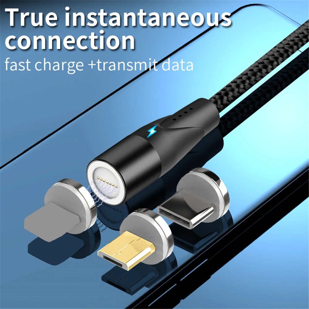 Вращающийся на 360 градусов Магнитный USB кабель Micro Type C для iPhone 1 м 3A Быстрая зарядка