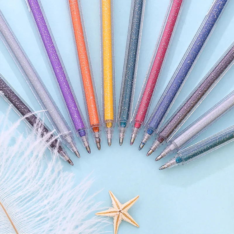 8Pcs/set Simplicity Flash Gel Pens Cardboard Paper Pen Art Marker Stationery Kit VDX99