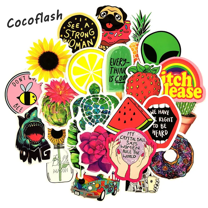 

50 Pcs/lot Ins Style Sunflower Fruit Cartoon Sticker Refrigerator Skateboard Trolley Case Decals Tables Waterproof PVC Sticker