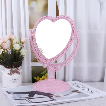 

2Sides Heart-shaped Makeup Mirror Rotatable Stand Table Compact Mirror Dresser
