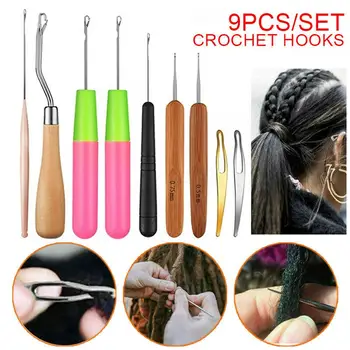 

9Pcs/Set Dreadlock Crochet Needle Micro Hook Braiding Latch Hook Weaving Hair Dreadlock Craft DIY Hair Styling Making Hair Tools