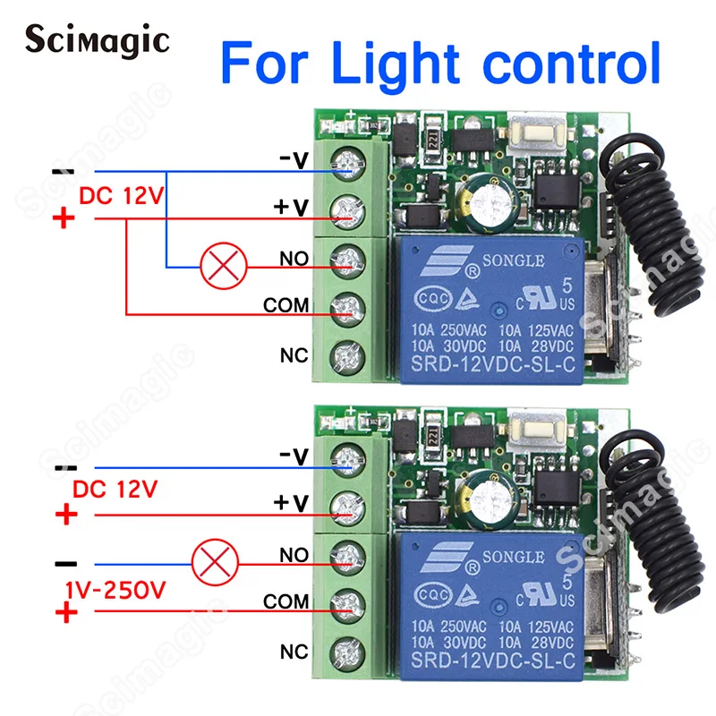 1Pcs RF Transmitter 433 Mhz Remote Controls with Wireless Remote Control Switch DC 12V 1CH relay Receiver Module