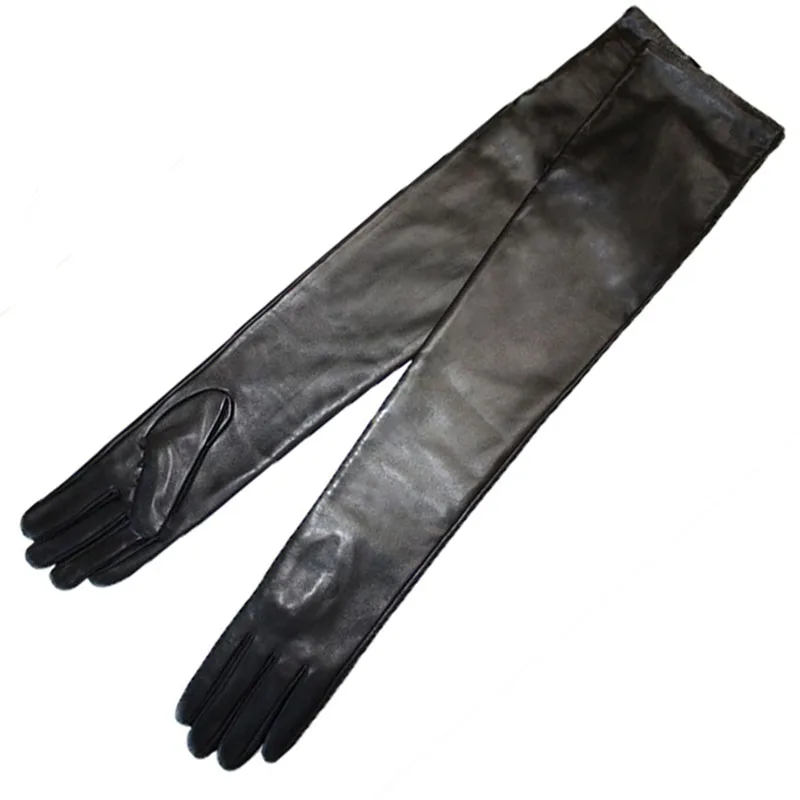 Women's Super Long Sheepskin Gloves Leather Touch Screen Elbow Length with Thin Silk Spring Autumn Thick Velvet Lining Arm Sets