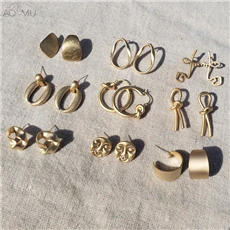 AOMU-2019-New-Korean-Simple-Geometric-Scrub-Round-knot-Face-Matte-Metal-Gold-Stud-Earrings-Gifts