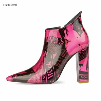 

BZAI New pattern female high quality superstar Ankle boots winter boots Women's Boots model ladies shoes 11CM High heels 4-11 12