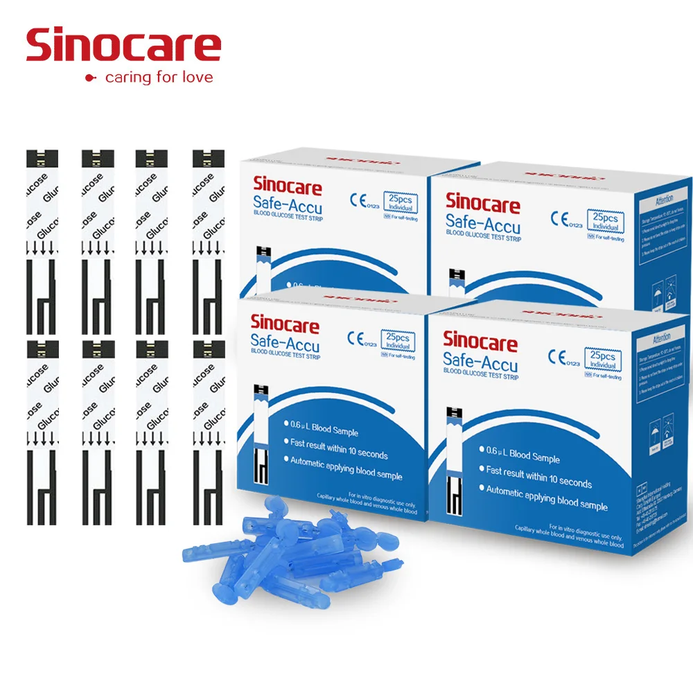 Тест полоски и Ланцеты для глюкометра Sinocare 100 шт.|Уровень глюзы в крови| |