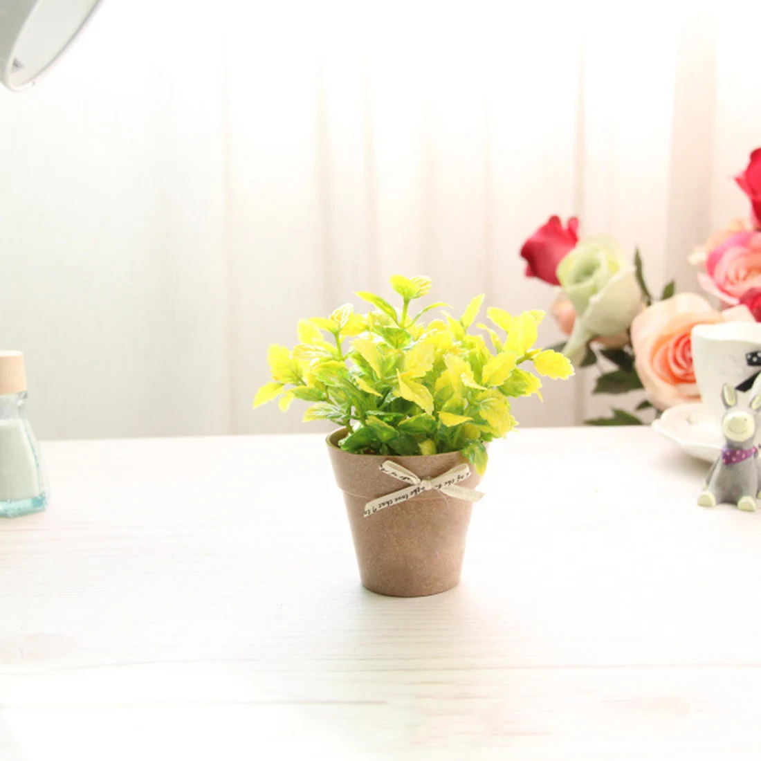 1pc Primrose Fake Plants Potted Artificial Plastic Primrose with Plastic Pot Bonsai Home Decorations