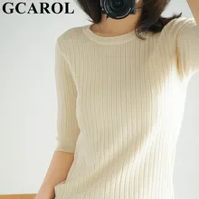 GCAROL 2020 Spring Summer Stripes Knit T-shirt Thin Knitting With Short Sleeve Breathable Basic Tees Breathable Minimalist Top