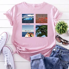Special Offers T-Shirts Jigsaw Landscape Japanese Letters Women'S Tshirts Funny Korean Style Woman T Shirt Oversize Fashion Women Tee Shirts