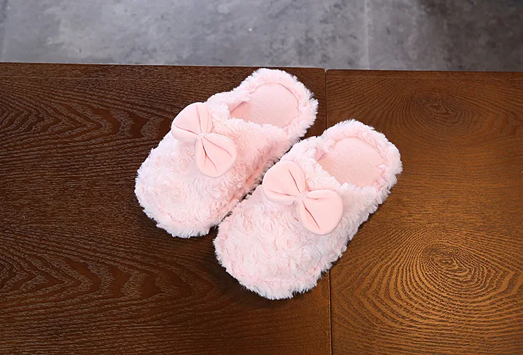 winter new children's cotton slippers girls cute bow warm home shoes indoor baotou fur shoes children's cotton slippers