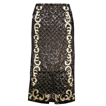 

CHIC Sequin Women Long Skirt Bling Bling Sequined Geometric Vintage High Waist Ladies Slim Empire Skirts Celebrity Drop Shipping