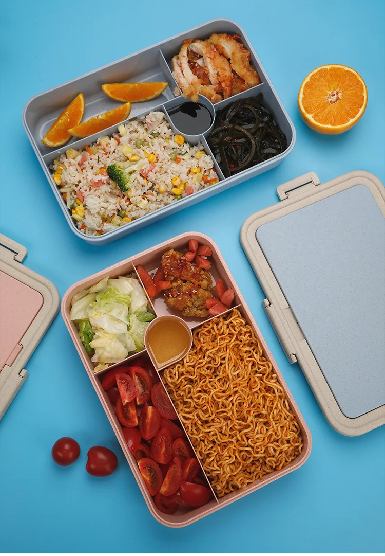 Розовый/синий пшеничный соломенный Ланч-бокс, посуда, экологичный портативный пластиковый набор посуды для микроволновки, контейнер для еды