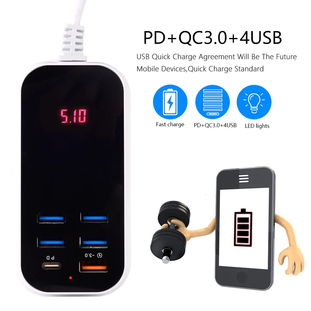 65 watt car charger Phone Multiple Ports Quick Charger For Apple USB C Charger Multi USB PD18W Charger Smartphone And Watch Charger USB Charger Hub quick charge 3.0