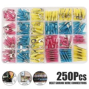 

250Pcs Solder Sleeve Butt Crimp Terminals Set AWG 22-10 Cable Wire Terminals Set Heat Shrink Wire Connector Assorted