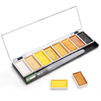 

Metallic Watercolor Paint, 8 Starry Colors, Artist Glitter Solid Colors, Portable and Lightweight with 1 Water Brush