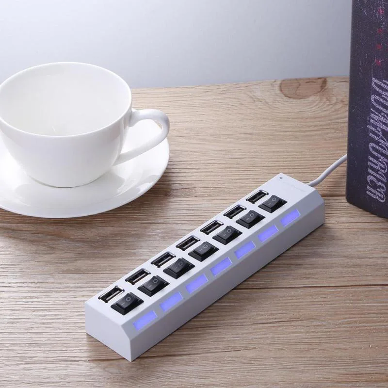 7 Ports Hub USB 3.0 Adapter Splitter Socket High Speed with Switch fr Computer