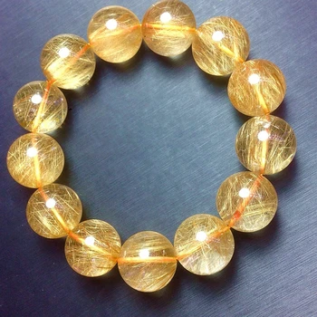 

Natural Gold Rutilated Quartz Titanium Crystal Beads Bracelet 18mm AAA Fine Jewelry Crystal Bracelets