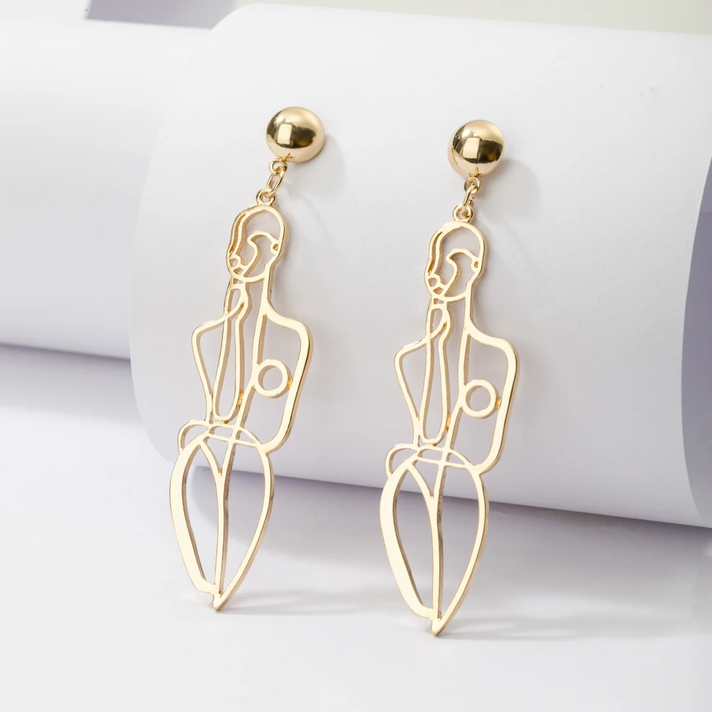 VG 6YM New Fashion Punk Style Gold Color Metal Body Hollow Out Drop Earrings for Women Girl Wedding Jewelry Gifts drop earrings long earrings golden earrings