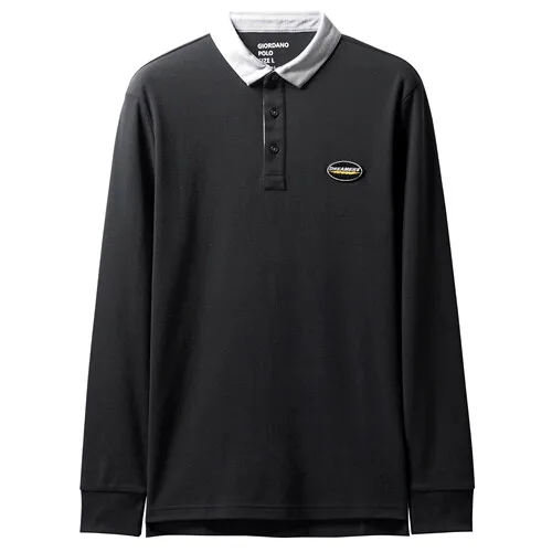 04Black Giordano джемпер с классическим воротником и застежкой на пуговицах, из натурального хлопка, имеется небольшая вышивка на груди - Цвет: 04Black