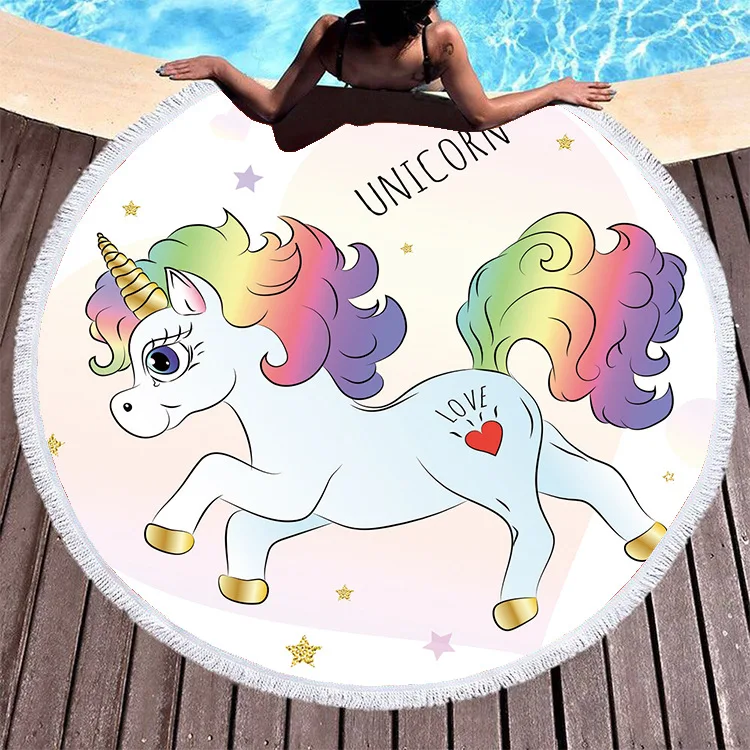 

Round Cushion Beach Mat Digital Printing Unicorn Pattern Superfine Fibre Toweling with liu xu Picnic Mat Holiday Pad