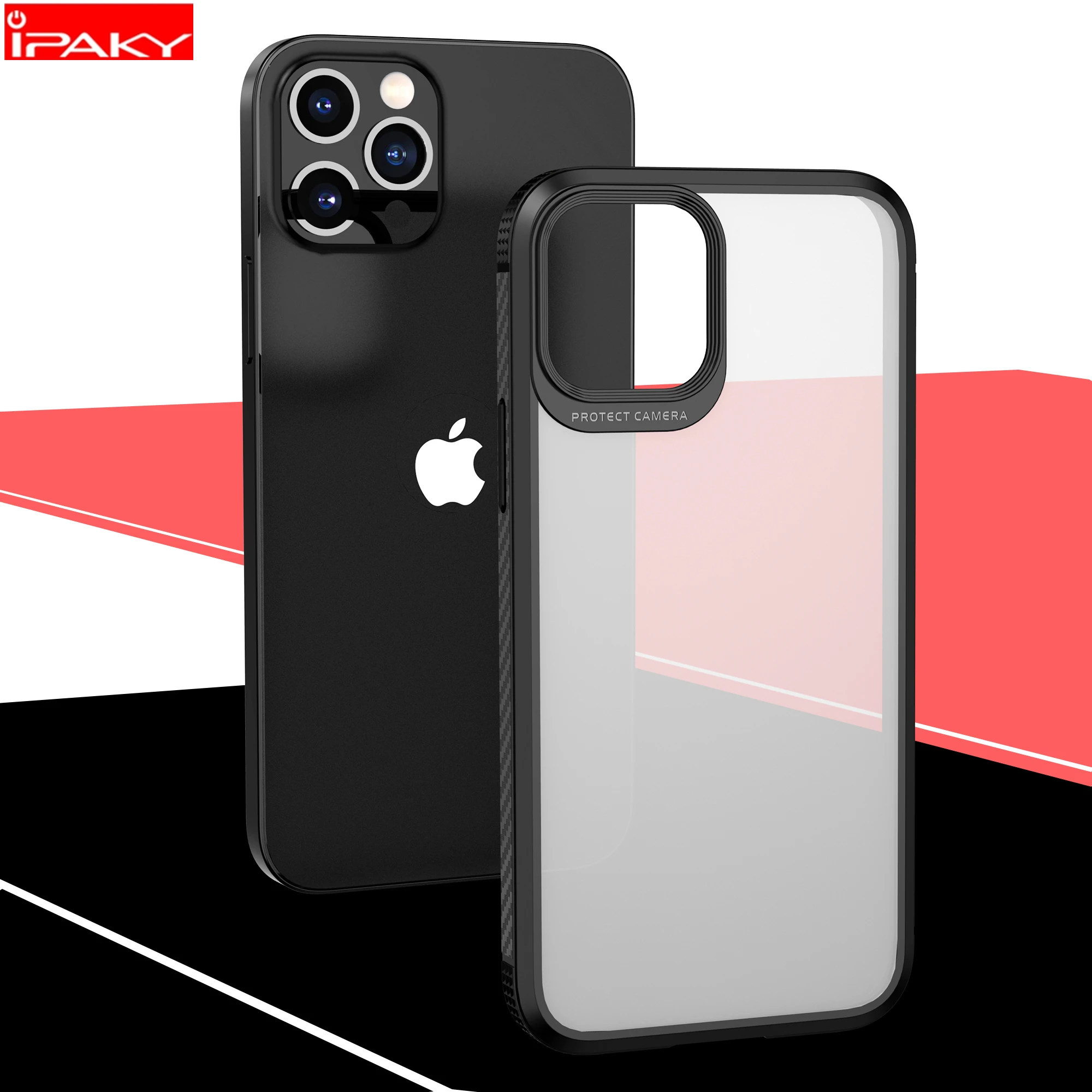 Чехол IPAKY для iPhone 12 ТПУ PC Pro бампер из углеродного волокна матовая прозрачная