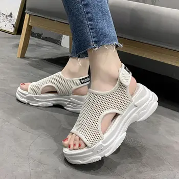 

2020 New ladies muffin thick bottom casual fish mouth sandals female Korean version of wild breathable mesh shoes sports beach