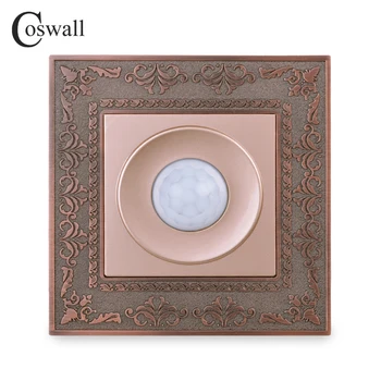 

Coswall Zinc Alloy Vintage Panel Human Body Infrared Motion Sensor Wall Switch Time Delay Light Switch Gold Color 16A
