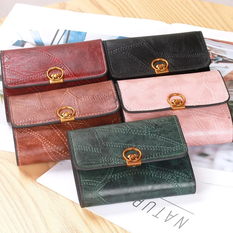 

Women's Short Wallet 2020 Retro Wild Wallet Women's Three Fold Buckle Wallet Simple Fashion Ladies Clutch Mini Coin Wallet PU 12