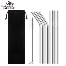 8 шт Соломинки+ 2 шт щетки+ 1 шт сумка металлическая соломинка из нержавеющей стали многоразовые трубочки для пива фруктовый сок напиток 7 цветов