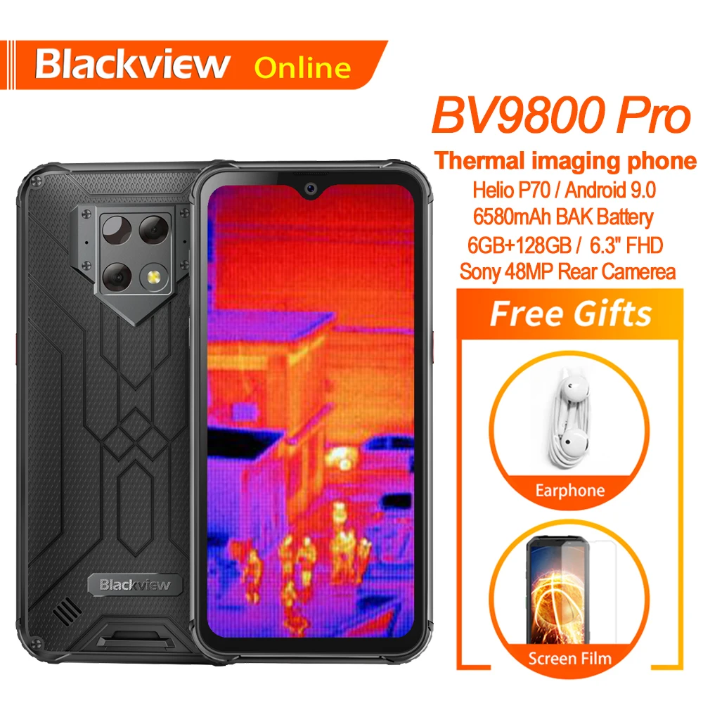 Blackview BV9800 Pro тепловизор мобильный телефон Helio P70 Android 9,0 6580 мАч 6 ГБ+ 128 ГБ 48MP водонепроницаемый прочный смартфон