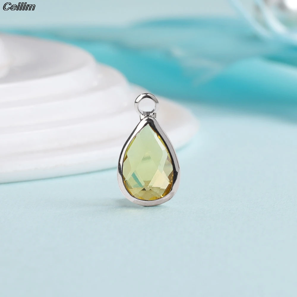 10pcs 14mm Crystal Birthstone Charms Silver Plated Small Water Drop Pendants Jewelry Accessories for Handmade Bracelet Making