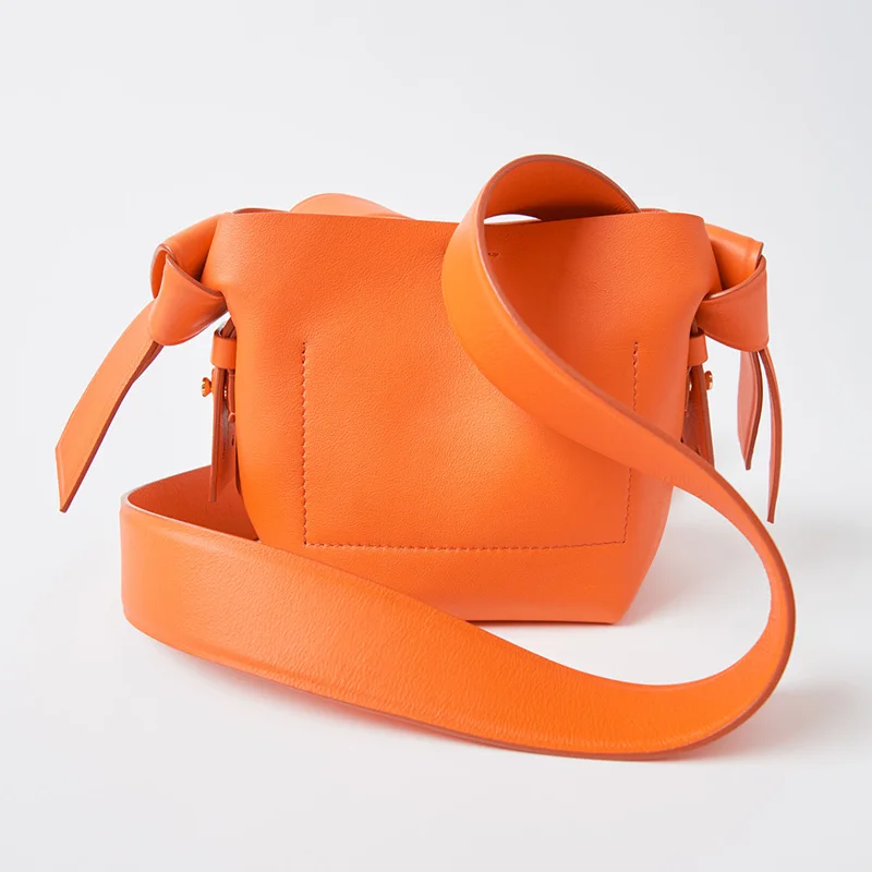 

Small PU Leather Shoulder Handbag High Quality Women Bag New Fashion Shoulder Bag Simple Bow Orange Bucket Bag