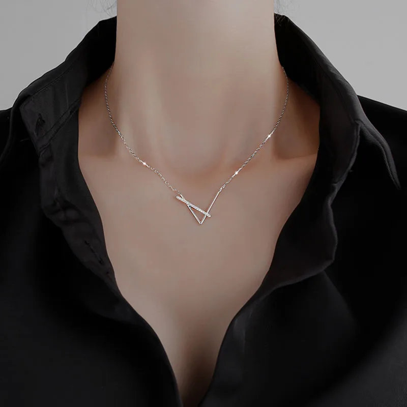 Hot Sale925 Sterling Silver Necklace Exquisite V-Shaped Pendant Shiny Zircon Choker Party Gift For Girls Fashionjewelry SNK014 - Image 5