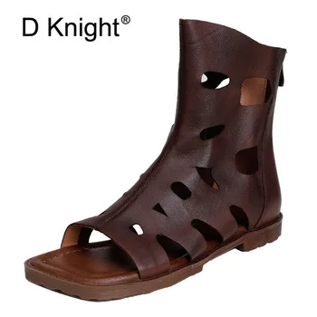 

Women Sandals Gladiator Peep Toe Zipper Design Roman Sandal Women Flat Summer Beach Lady Shoes Chaussure Zapatos Genuine Leather