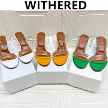 

Jenny&Dave Slippers Women Ins Blogger Retro Candy Color Transparent PVC Patchwork Slippers Women Shoes Mule Heel Sandals Women