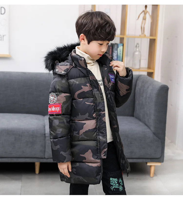 Casual Boy Camouflage Jacket Warm Zipper Coat Top Hooded Outwear Boys Clothes Winter Thicken Windproof Teenager 4-15 Years