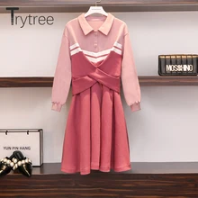 Trytree осеннее женское Повседневное платье с отложным воротником на пуговицах с розовым поясом в стиле пэчворк Мини модное свободное платье трапециевидной формы для офисных леди