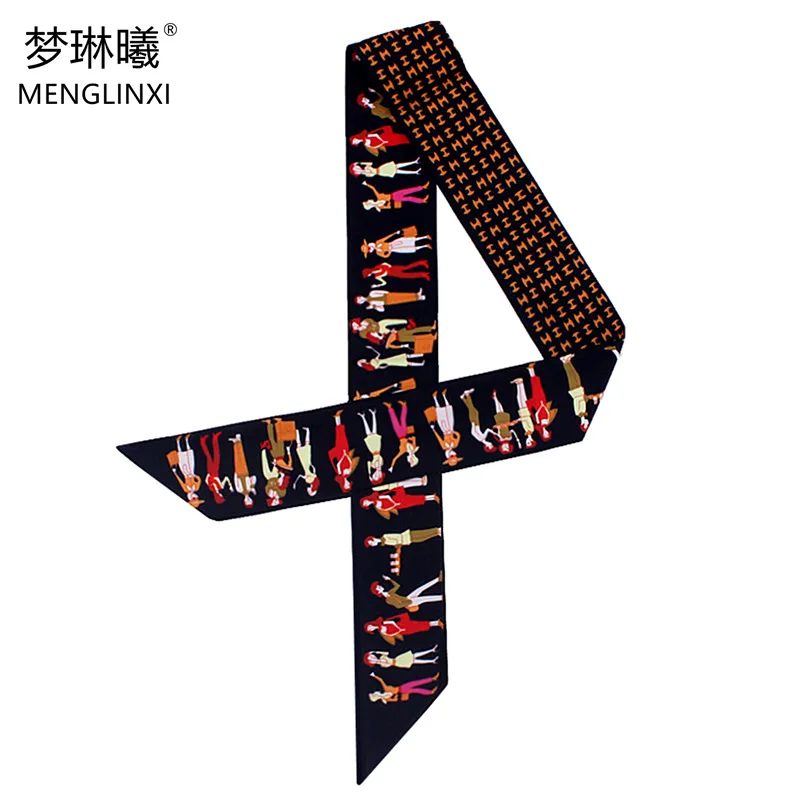 

Paris Holiday Print Foulard Bag Scarf Letter Skinny Hijab Scarf Brand Femme Bandana Silk Head Scarves For Ladies Hair Headband