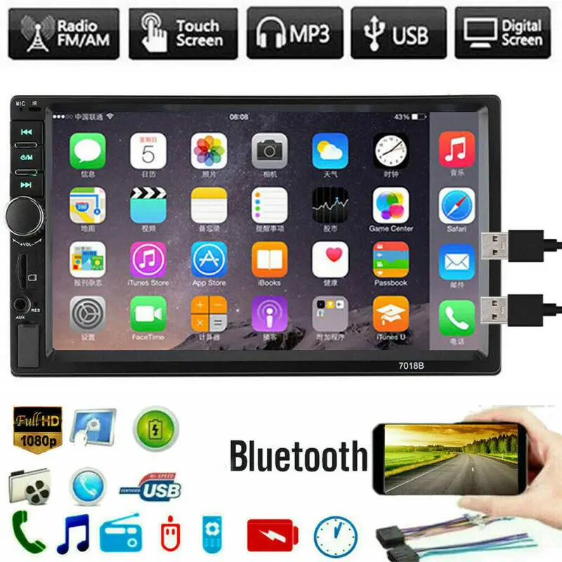 Estéreo do Carro Tela de Toque Duplo Unidade Principal Bluetooth Mp5 Player bt Rádio fm – Usb Aux 7 2 Din