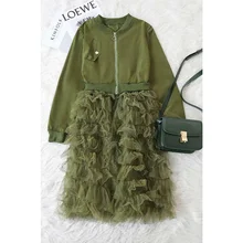 

Hot Autumn Fashion 2021 Women Lady Mesh Lace Splice Coats Long Sleeve Zipper Frill Tulle Tutu Long Jacket Casual Women